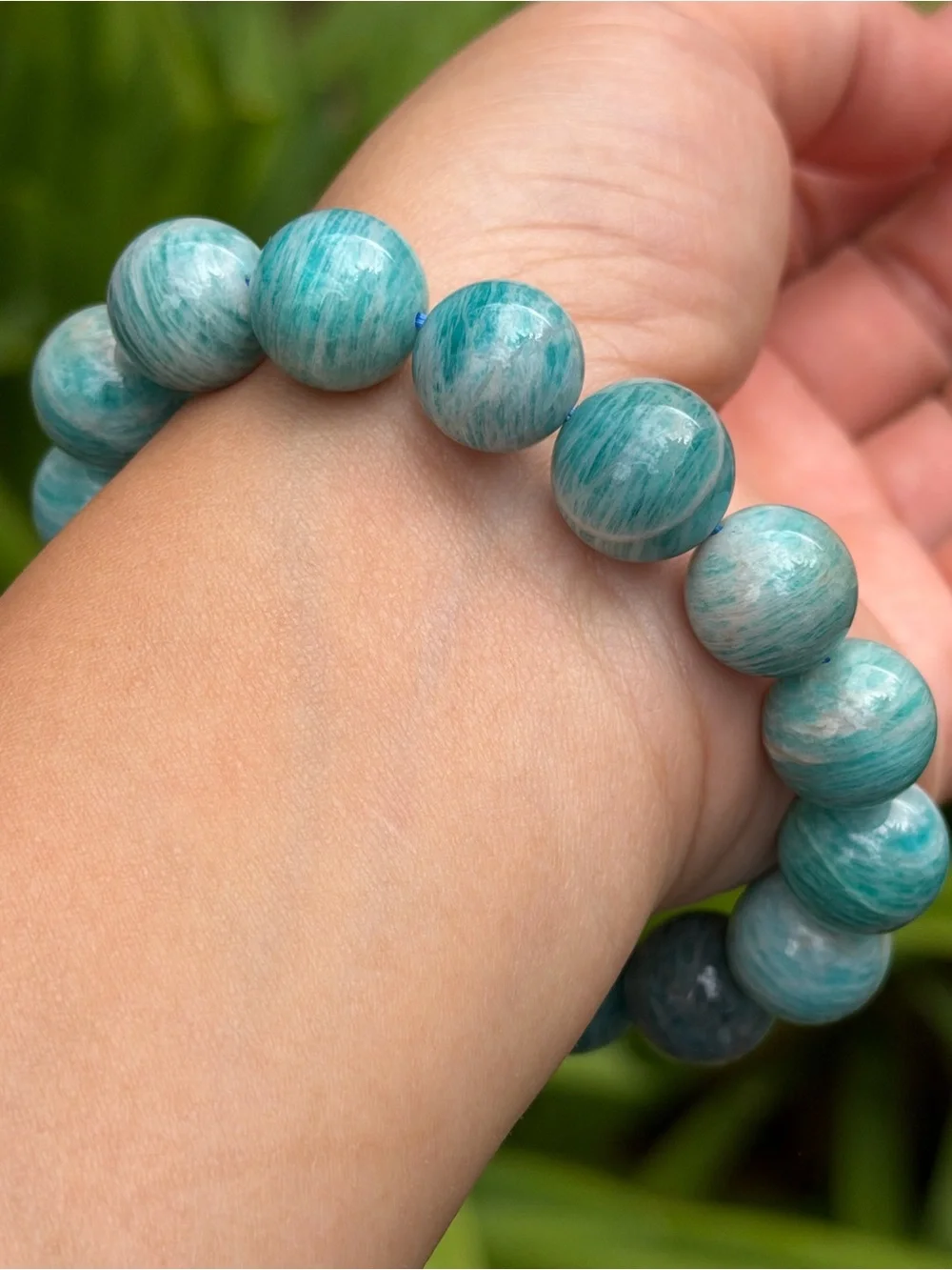 14mm Banded Natural Amazonite Beaded Stretch Bracelet 2248
